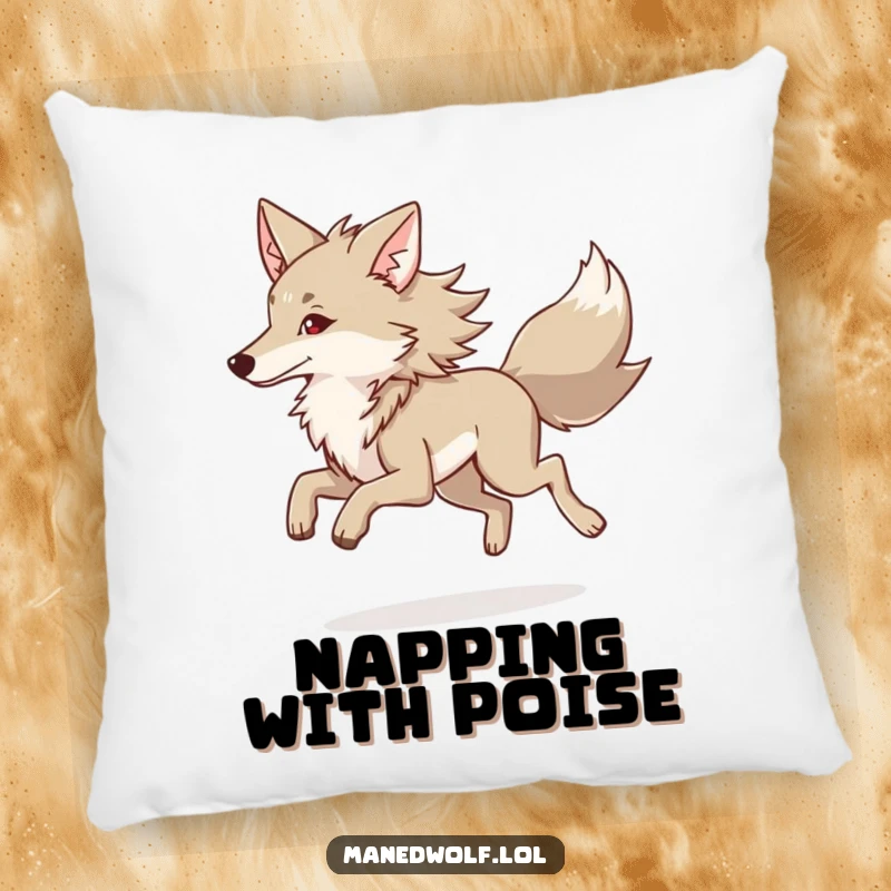 Funny Maned Wolf Pillow featuring a maned wolf in a gentle trot, symbolizing peaceful movement and comfort.