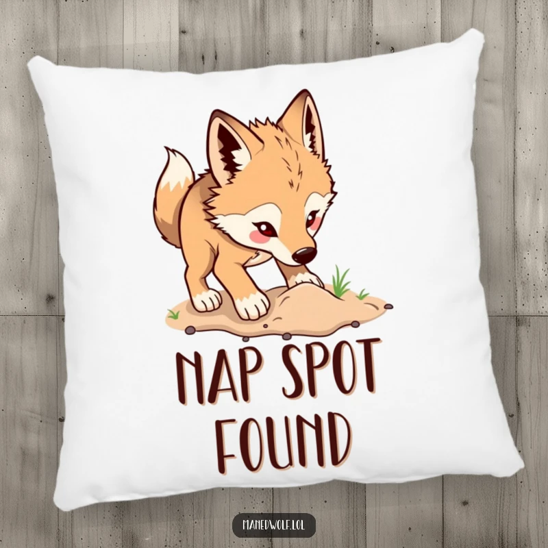 Funny maned wolf pillow displaying a wolf's enthusiastic digging, perfect for adding comfort and cheerful energy to any space.