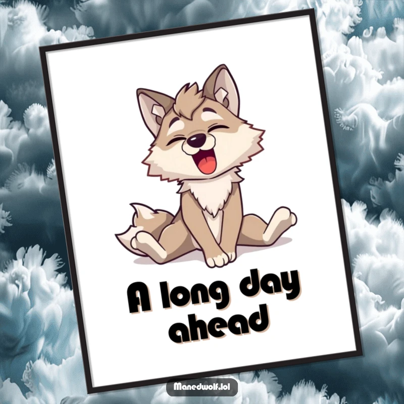 Funny Maned Wolf Yawn Digital Art Print: High-resolution digital download of a maned wolf stretching its long legs with a huge, cheerful yawn, printable art.