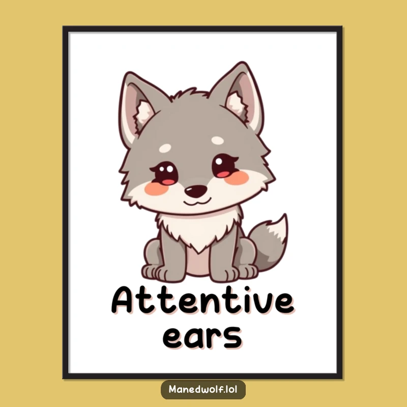 Funny Kawaii Maned Wolf Digital Art: Curious Printable, Humorous Gift Decor