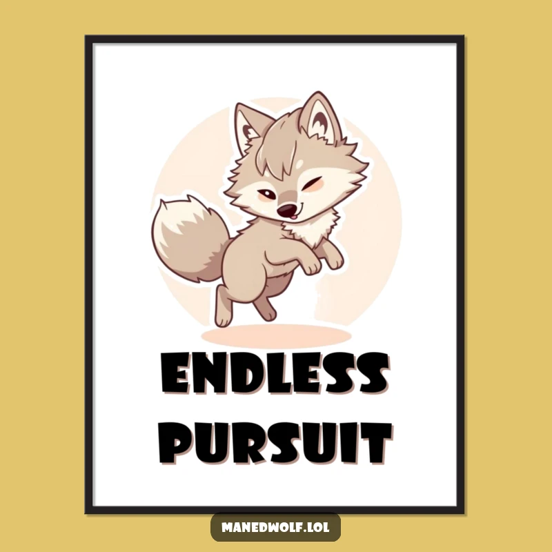 Funny Maned Wolf Chasing Tail Digital Print: Instant Whimsy for Your Space