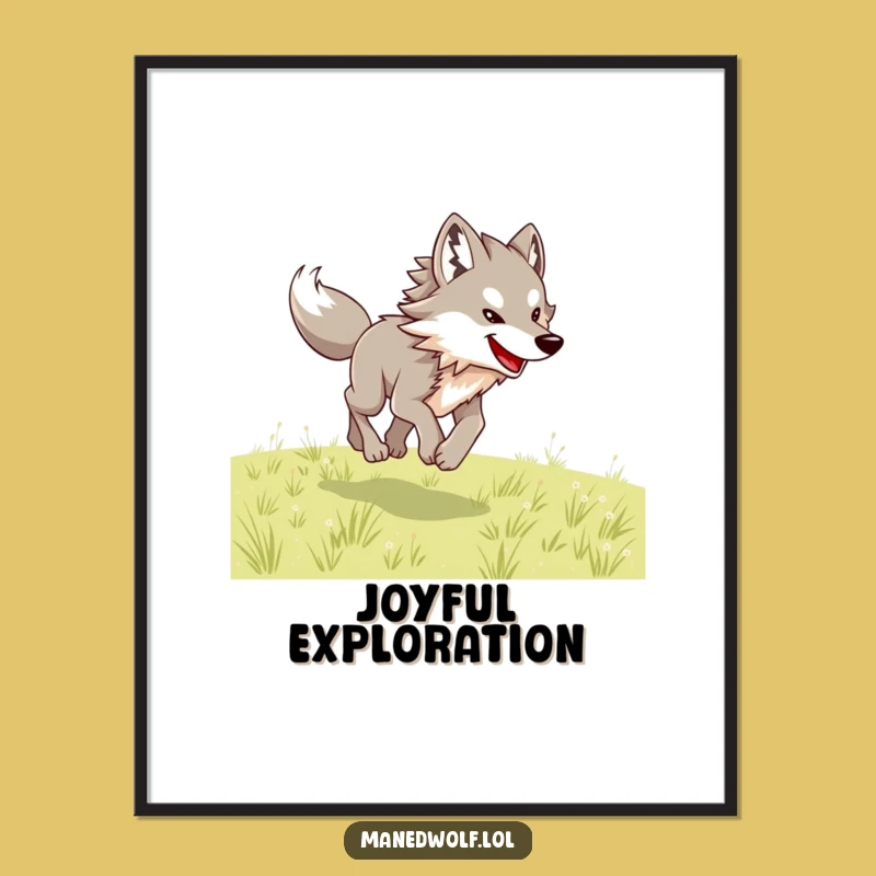 Energetic Maned Wolf Bounding Digital Print: Instant Funny, Wild Decor!