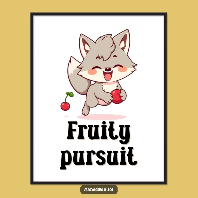 Funny Kawaii Maned Wolf Digital Art: Berry Chase Printable, Humorous Gift Decor