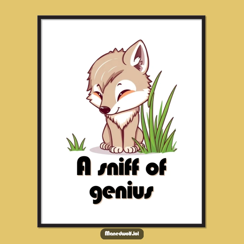 Funny Kawaii Maned Wolf Art Print, Curious Sniffing Wolf Digital Decor, Nature Gift