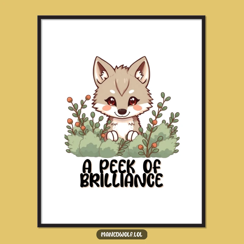 Funny Kawaii Maned Wolf Art Print, Sneaky Peek Wolf Digital Decor, Mysterious Gift