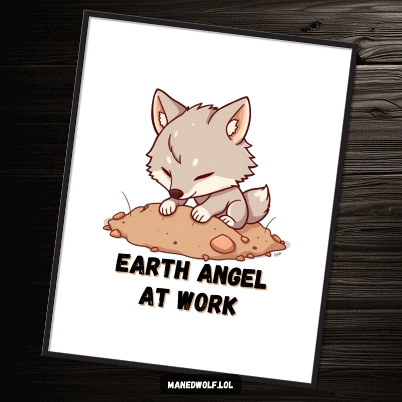 Funny Kawaii Maned Wolf Digital Art Print of a wolf happily digging, perfect for instant download and humorous decor.