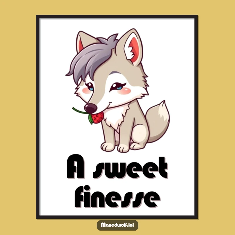 Funny Kawaii Maned Wolf Digital Art: Berry Balance, Amazing Funny Gift for Instant Cuteness!