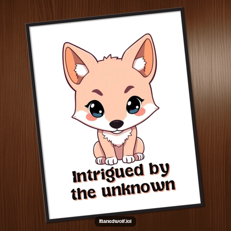 Funny kawaii maned wolf digital art print of a cute wolf looking intently off-screen, perfect for focused screensavers or prints.