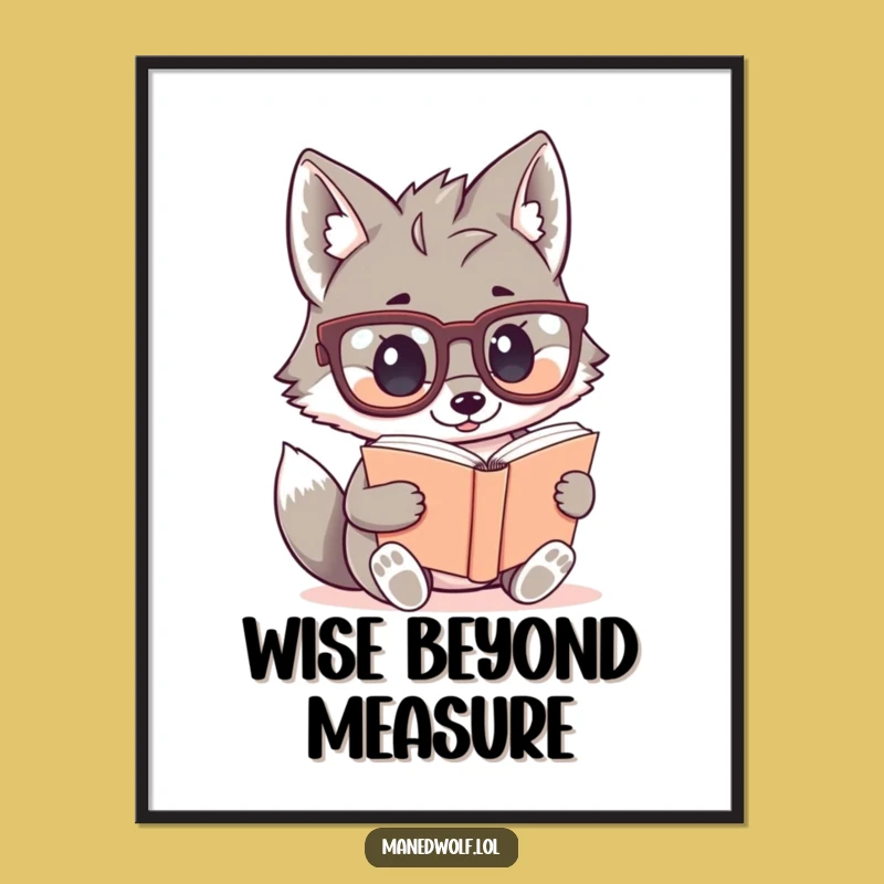 Funny Kawaii Maned Wolf Digital Art: Scholar Whimsy Print, Instant Download