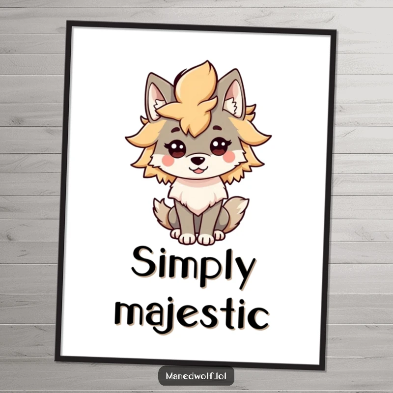 Funny Kawaii Maned Wolf Mane Digital Art: A high-resolution image of a maned wolf joyfully displaying its bushy mane, perfect for digital display or custom prints.