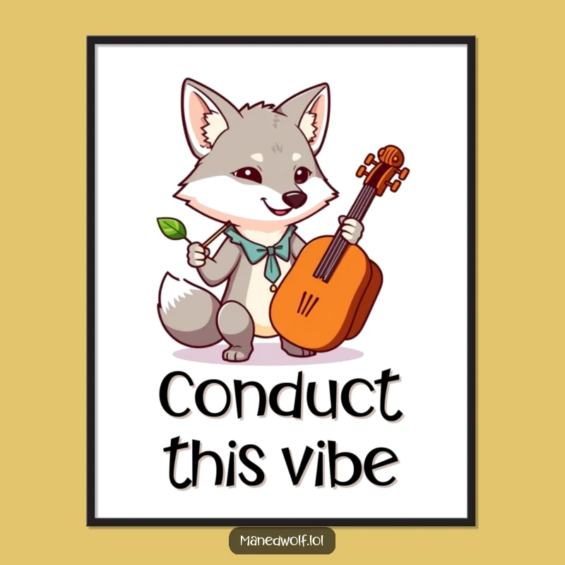 Funny Kawaii Maned Wolf Orchestra Digital Art: Conductor Whimsy Print, Instant Download