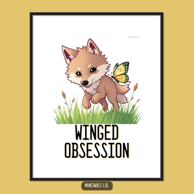 Funny Maned Wolf Butterfly Chase Digital Art: Instant Joyful Energy!