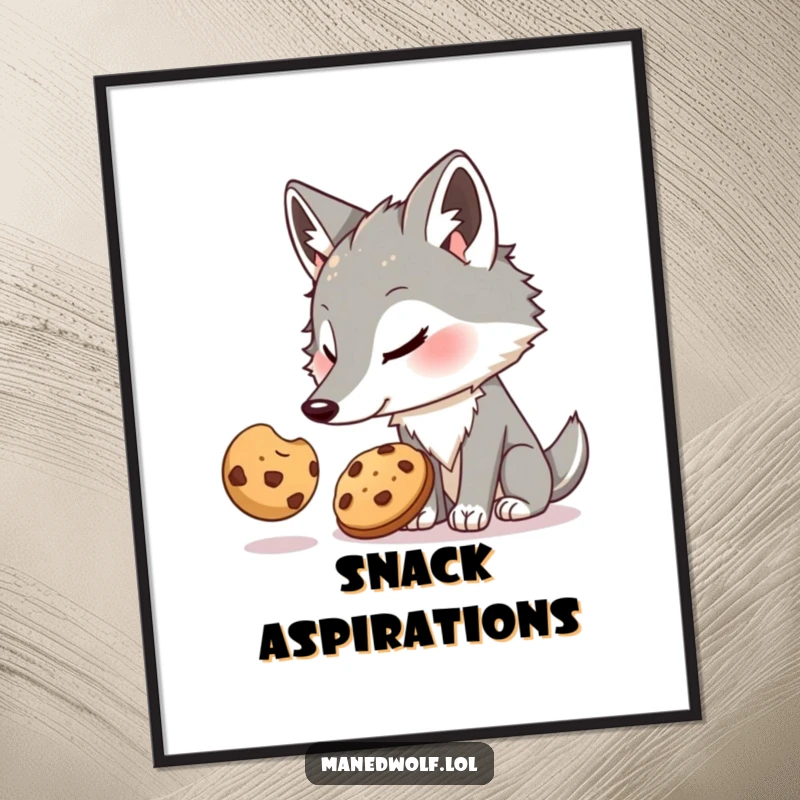 Funny Maned Wolf Digital Art Print: Maned wolf comically trying to get a cookie, a humorous and downloadable piece of art.