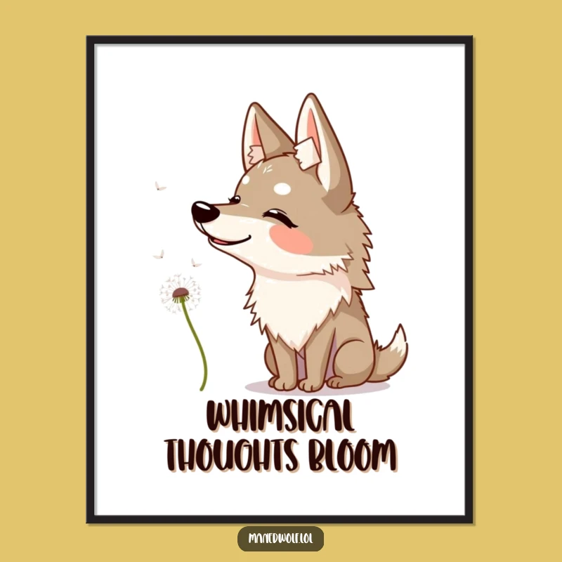 Funny Maned Wolf Dandelion Digital Print - Instant Curious Decor