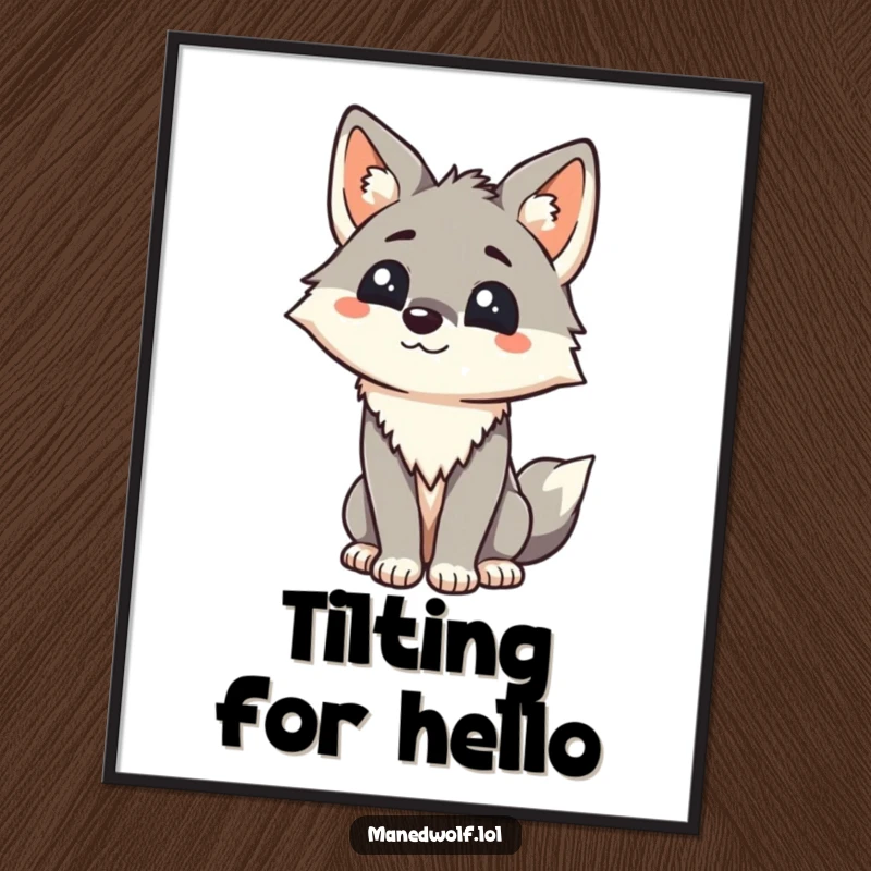 Funny Kawaii Maned Wolf Digital Art Print: A friendly wolf greeting, downloadable artwork for instant, welcoming wall decor.