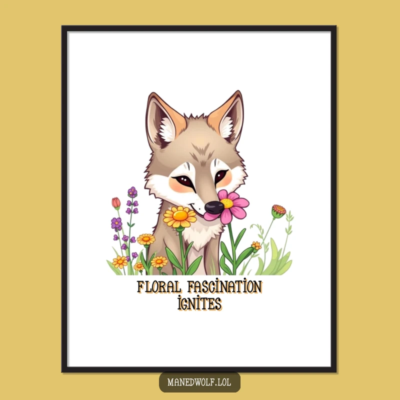 Funny Maned Wolf Flower Digital Print - Instant Nature Decor