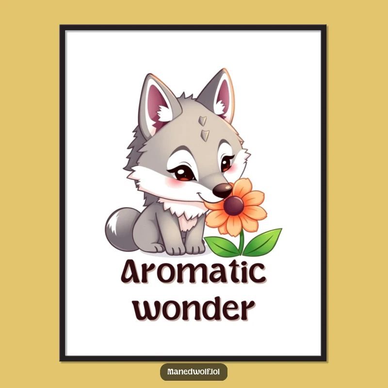Funny Maned Wolf Flower Sniff Digital Art: Instant Curiosity for Walls