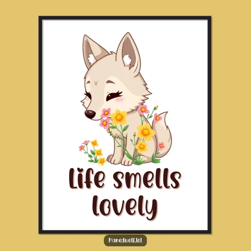 Funny Maned Wolf Flower Sniffing Digital Art: Instant Nature's Joy