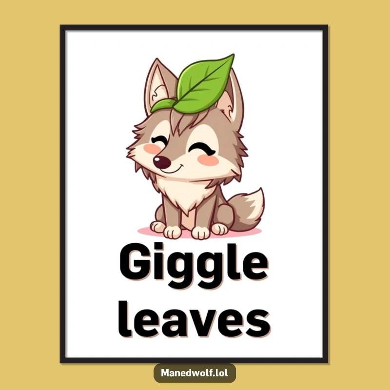 Funny Maned Wolf Leaf Hat Digital Art: Instant Giggles for Your Walls!