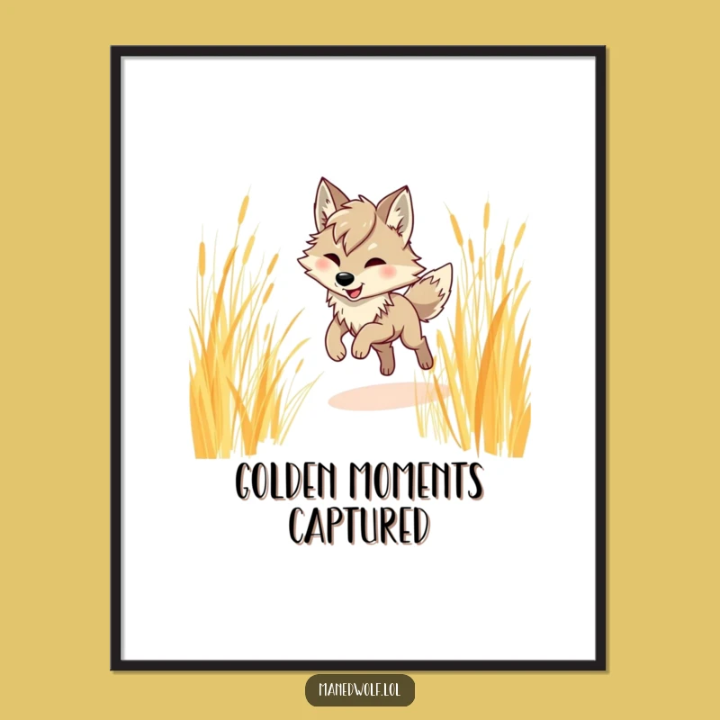 Funny Maned Wolf Prancing Digital Art - Instant Exotic Wall Decor