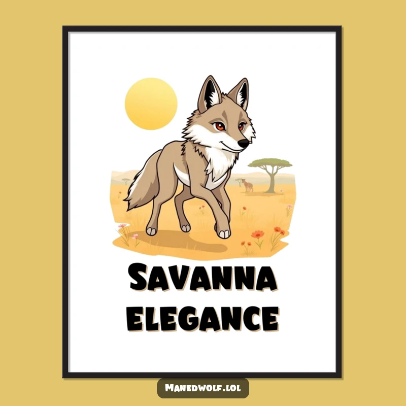 Funny Maned Wolf Savanna Trot Digital Art: Instant Elegant Aura!