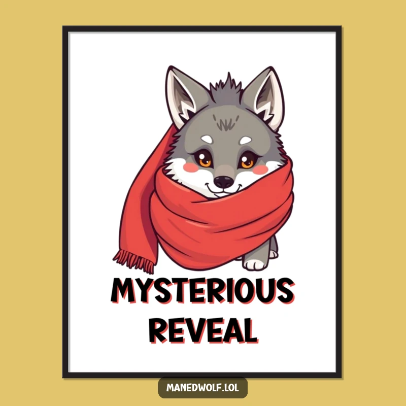 Funny Maned Wolf Scarf Peek Digital Art - Instant Shy Download