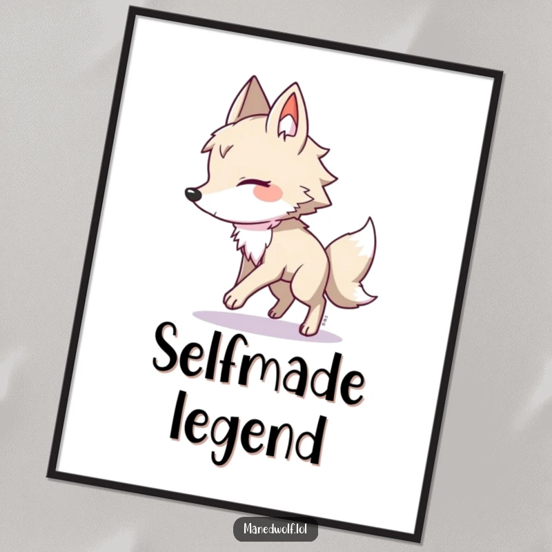 Funny maned wolf digital art print, showing a creature playfully chasing its own shadow, embodying whimsical fun and joy.