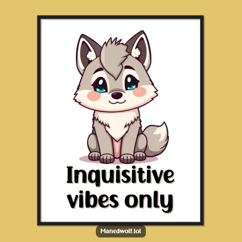 Funny Kawaii Maned Wolf Digital Art: Inquisitive Head Tilt Print