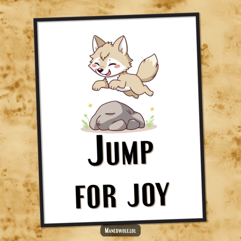 Funny Maned Wolf Digital Art Print: Character joyfully leaping, capturing pure happiness and movement, perfect for instant, cheerful decor.