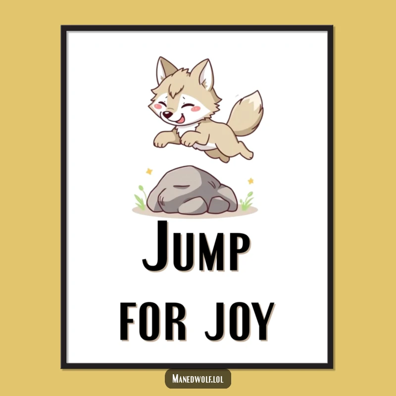 Funny Maned Wolf Leaping Digital Print: Joyful Art for Instant Decor