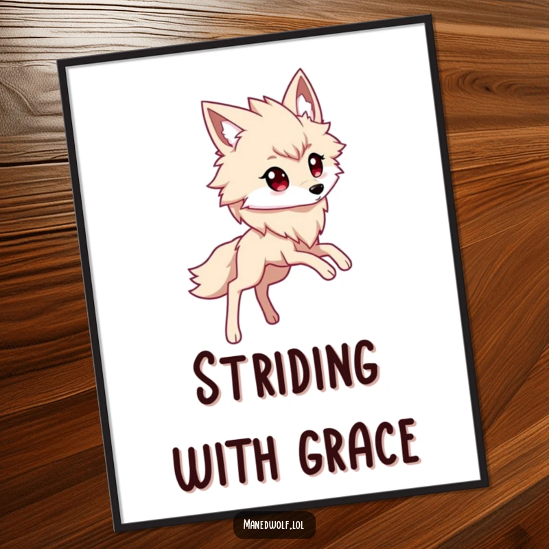 Funny kawaii maned wolf digital art print of a cute character with long legs in a confident, stylish stride.