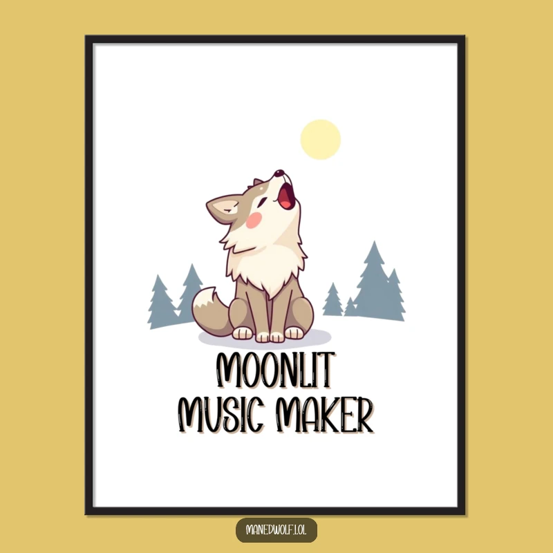 Kawaii Maned Wolf Digital Art - Happy Howling Moon Print