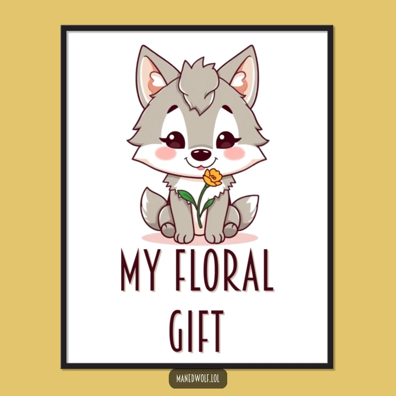 Funny Maned Wolf Flower Friend Print - Instant Cheerful Art