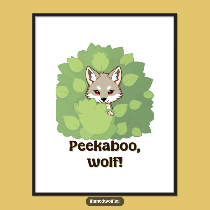 Funny Shy Maned Wolf Digital Art - Instant Whimsical Decor Gift