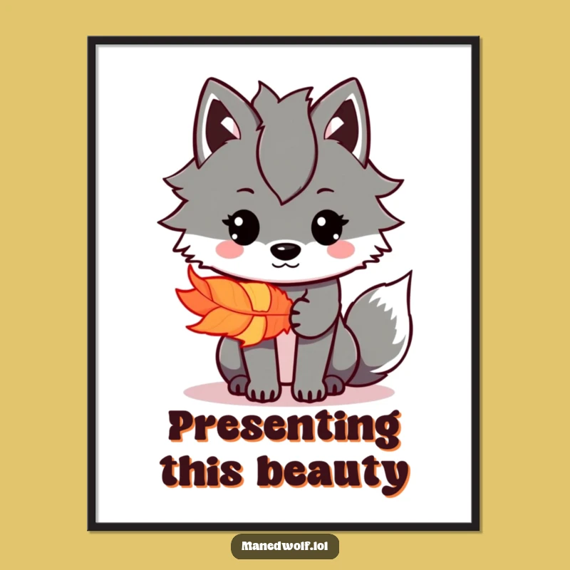 Funny Kawaii Maned Wolf Feather Digital Art: Kind Vibes, Instant Funny Gift!