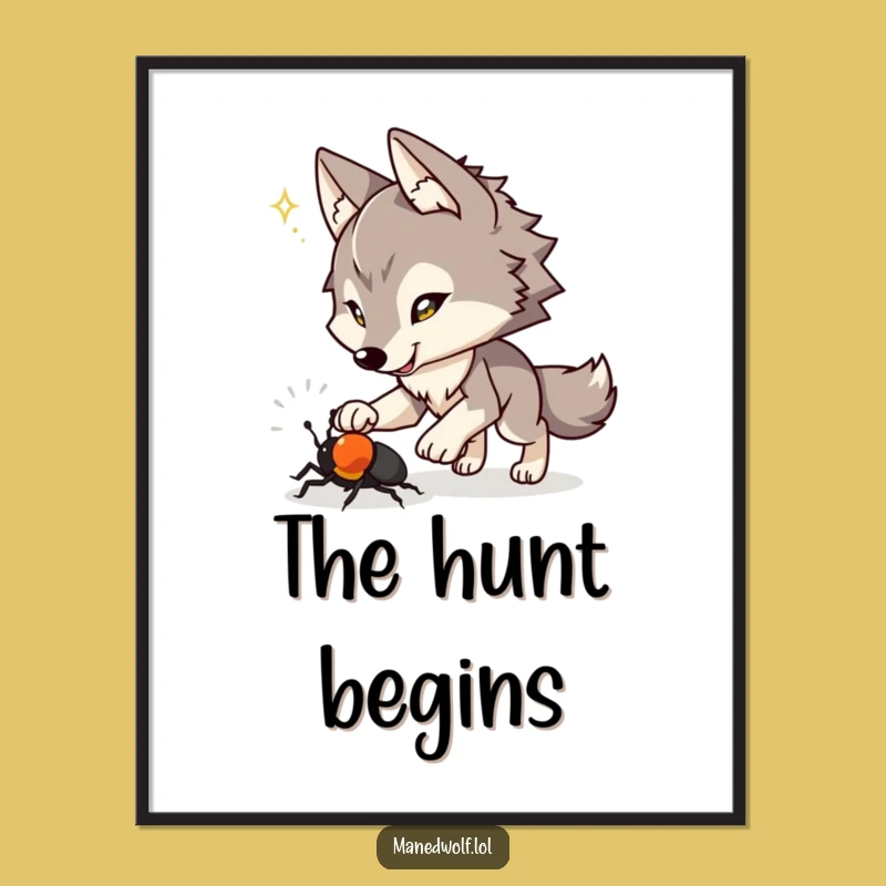 Funny Maned Wolf Beetle Chase Digital Print: Instant Action Art!