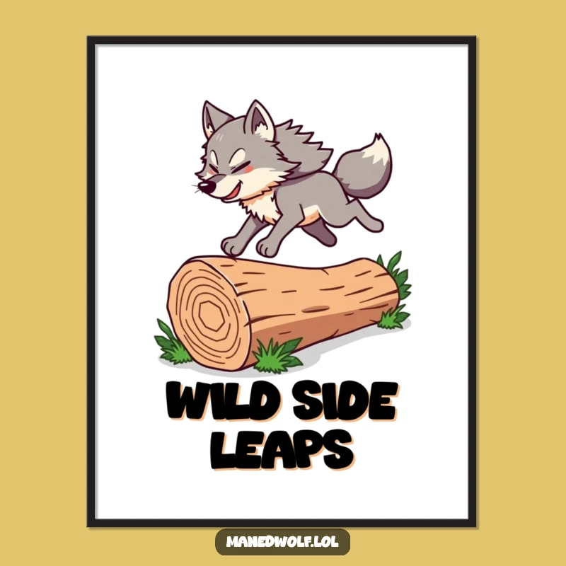 Funny Maned Wolf Digital Art: Energetic Leap, Vibrant Printable Gift!