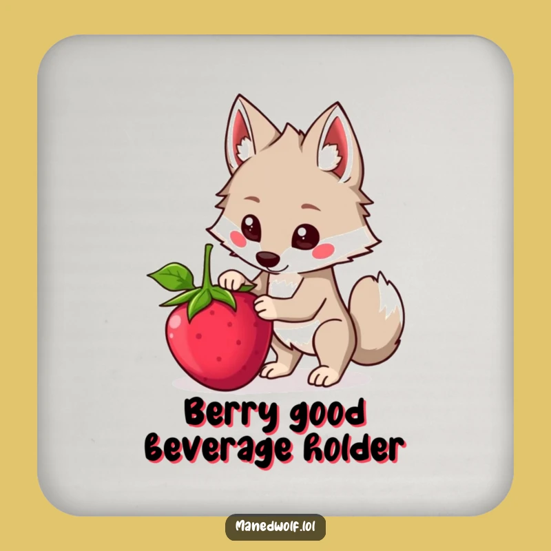 Funny Kawaii Maned Wolf Coaster, Balancing Berry Wolf Drink Mat, Humorous Gift Decor