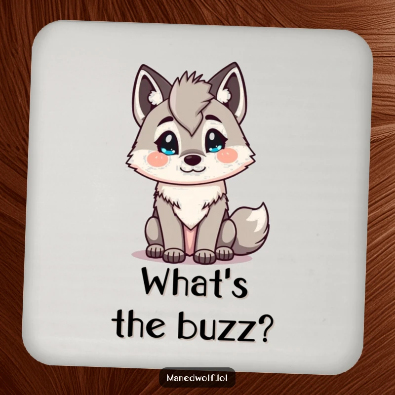 Funny Kawaii maned wolf coaster featuring an inquisitive head tilt, protecting surfaces with adorableness and humor.