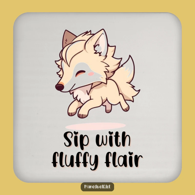 Funny Kawaii Maned Wolf Coaster, Playful Bounding Wolf Drink Mat, Cute Gift Set