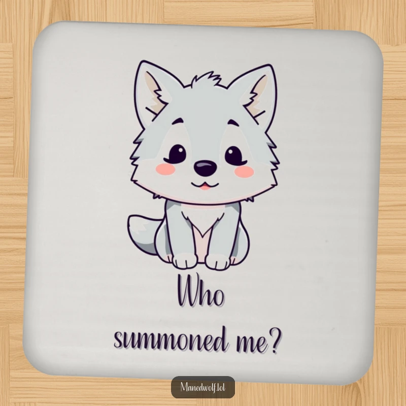 Funny Kawaii Maned Wolf Coaster displaying a cute, surprised wolf, perfect for protecting surfaces with humor.