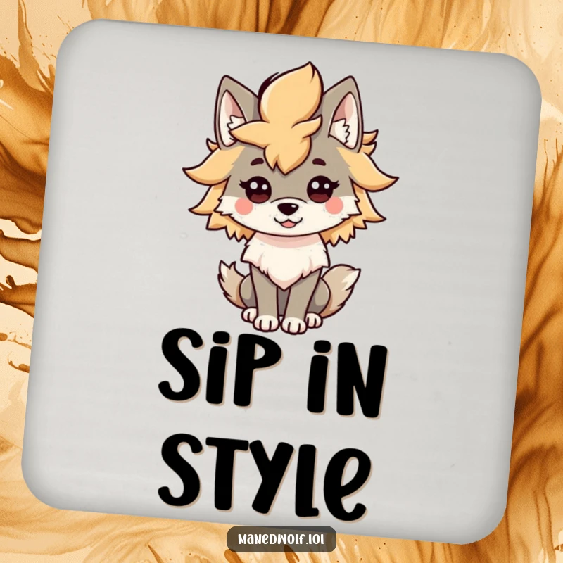 Funny Kawaii Maned Wolf Mane Coaster: A stylish wolf proudly showing off its bushy mane, adding a touch of wild glamour and protection to your tabletop.