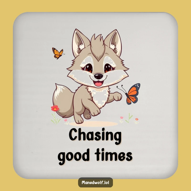 Funny Maned Wolf Butterfly Chase Coaster Set: Protect Surfaces Hilariously!