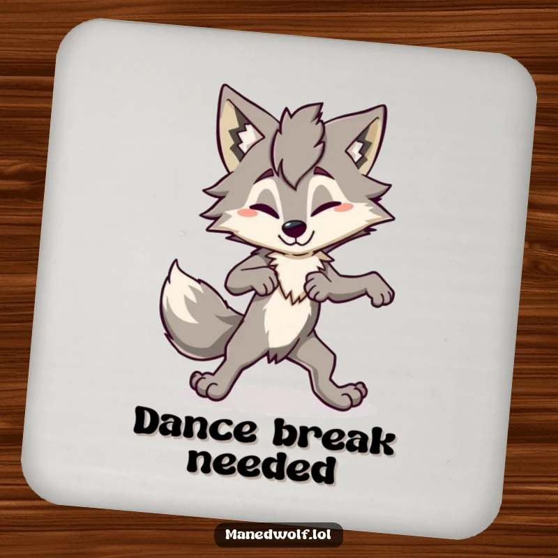 Funny Maned Wolf Coaster showing a character in an awkward dance pose, protecting surfaces with a humorous and comical design.