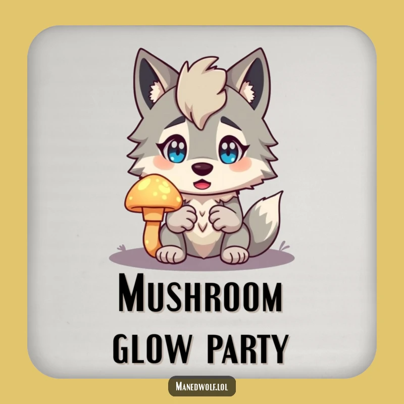 Funny Maned Wolf Coaster: Mushroom Surprise, Magical Table Gift!