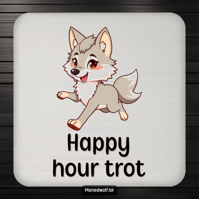 Funny maned wolf coaster showing a character's happy, bouncy trot, adding a playful touch to drink surfaces.