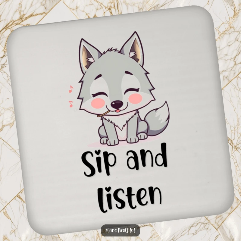 Funny Maned Wolf Coaster: A close-up of a maned wolf with puffed cheeks comically attempting to whistle, protecting your surfaces.