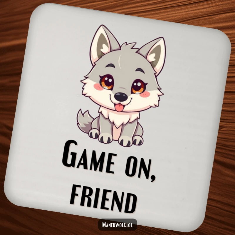 Funny maned wolf coaster featuring a friendly maned wolf with an inviting gaze, ready to play.