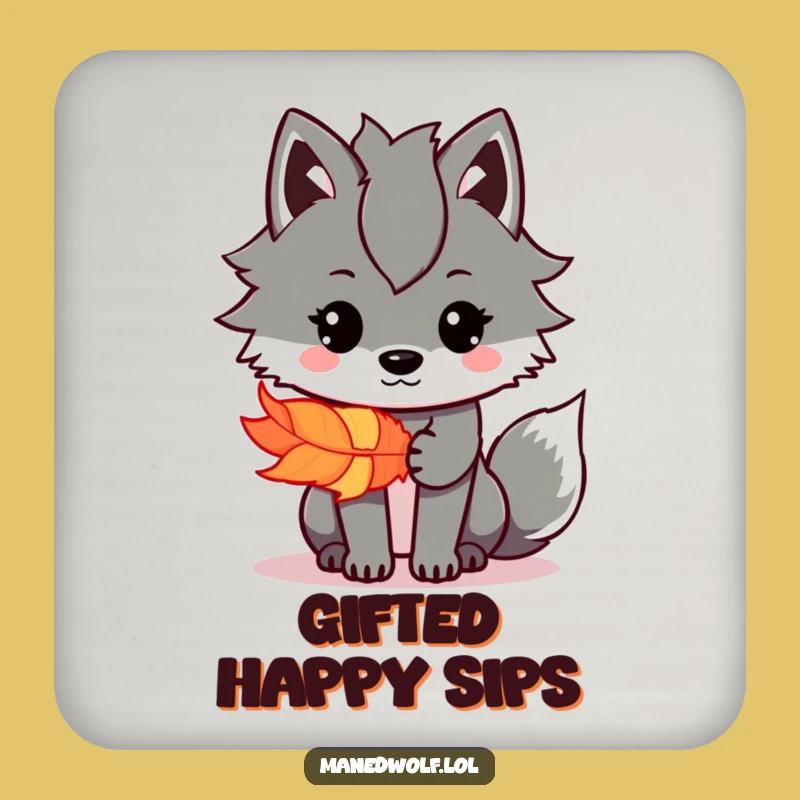 Funny Kawaii Maned Wolf Feather Coaster: Kind Sip Protector, Quirky Funny Gift!
