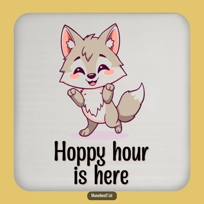Funny Kawaii Maned Wolf Coaster, Happy Hop Wolf Drink Mat, Cheerful Gift Decor